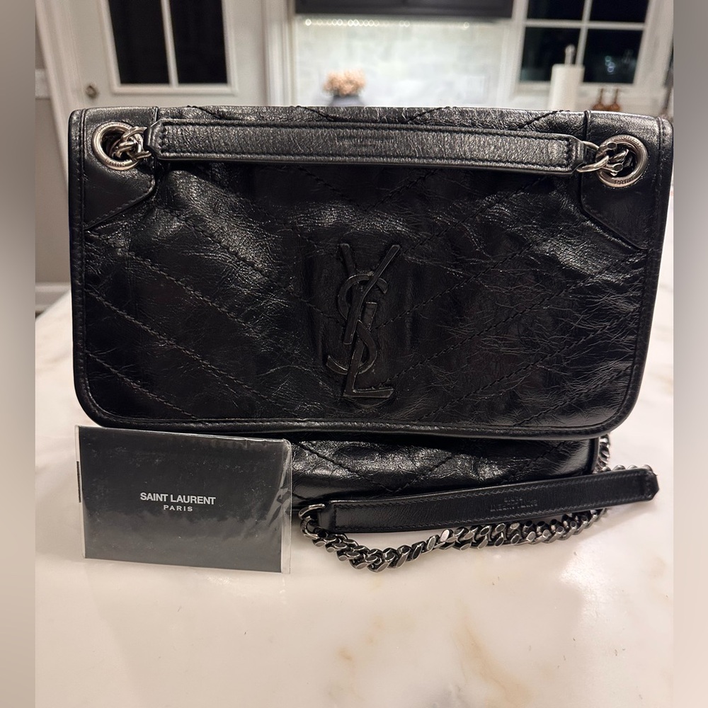 Saint Laurent Niki Medium Flap YSL Shoulder Bag in Crinkled Leather